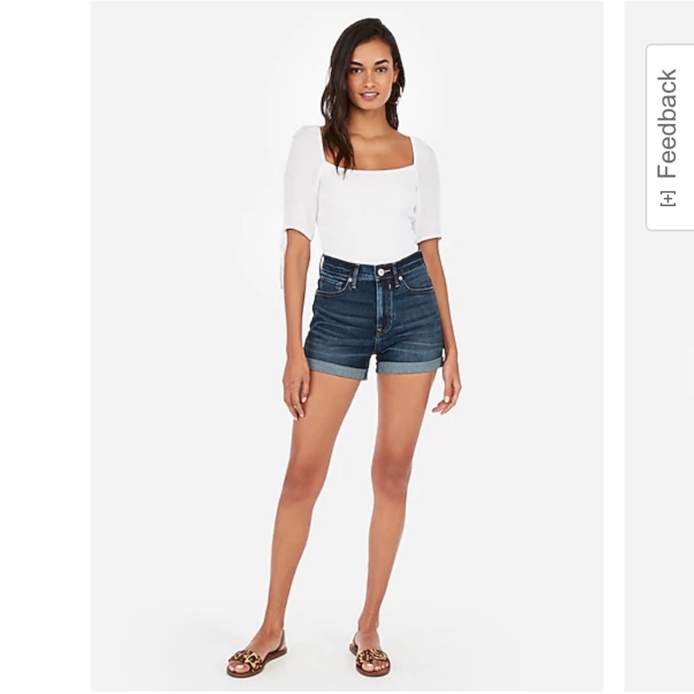 Express High Waisted Dark Double Roll Shorts